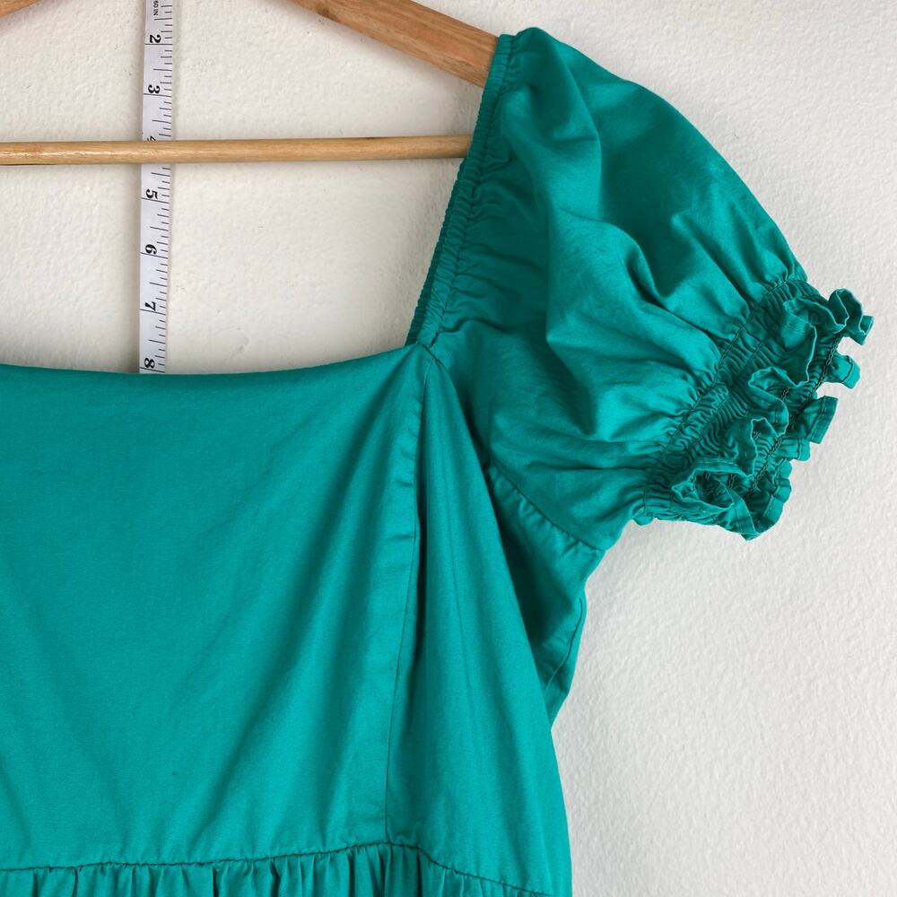 OPT Puff Sleeve Tiered Cotton Midi Dress Jade Green Size M - Picture 6 of 13